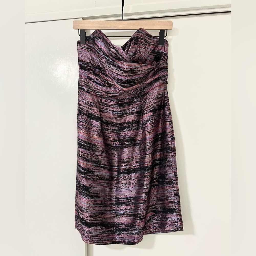 Shoshanna Black and Purple Mini Strapless Dress